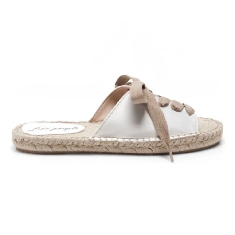Free People Cream and Tan Lace-Up Slide Espadrilles